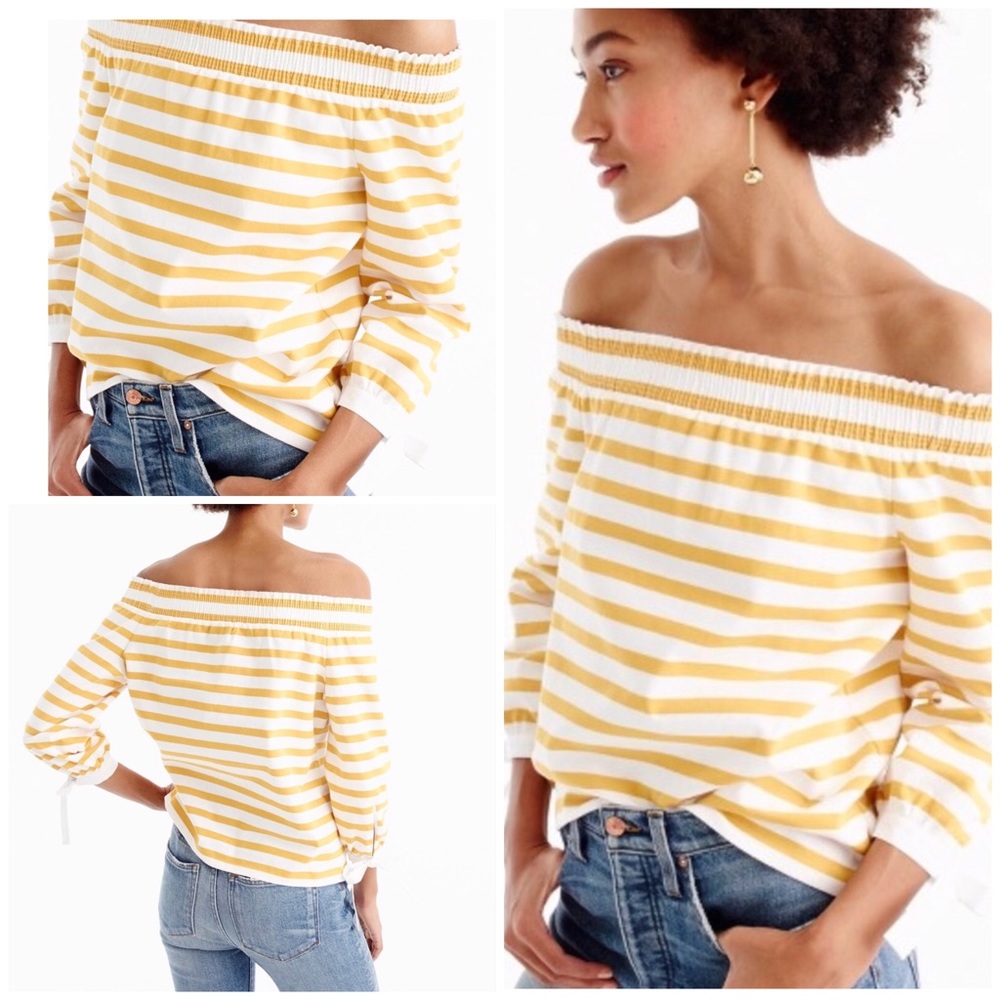 J. Crew Yellow Striped Off Shoulder Top Sz Medium